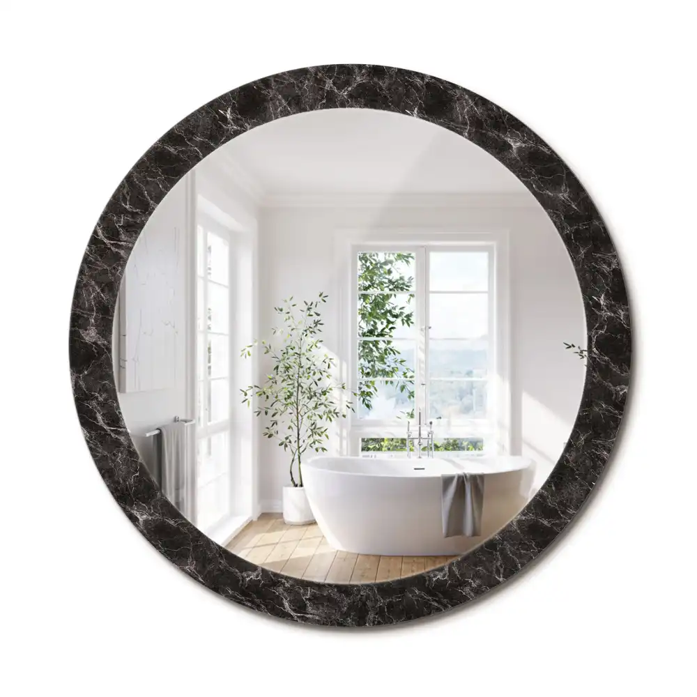 Miroir rond cadre avec impression marbre noir