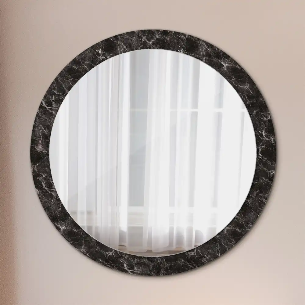 Miroir rond cadre avec impression marbre noir