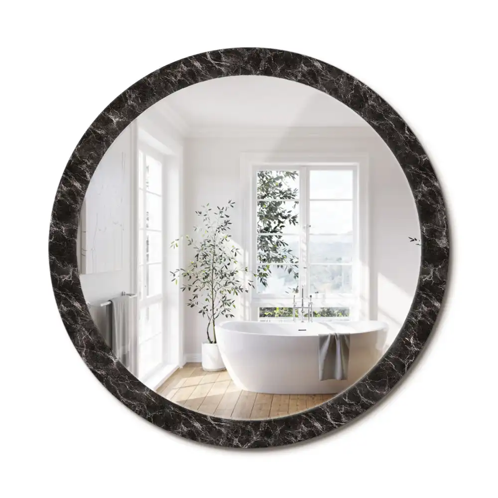 Miroir rond cadre avec impression marbre noir