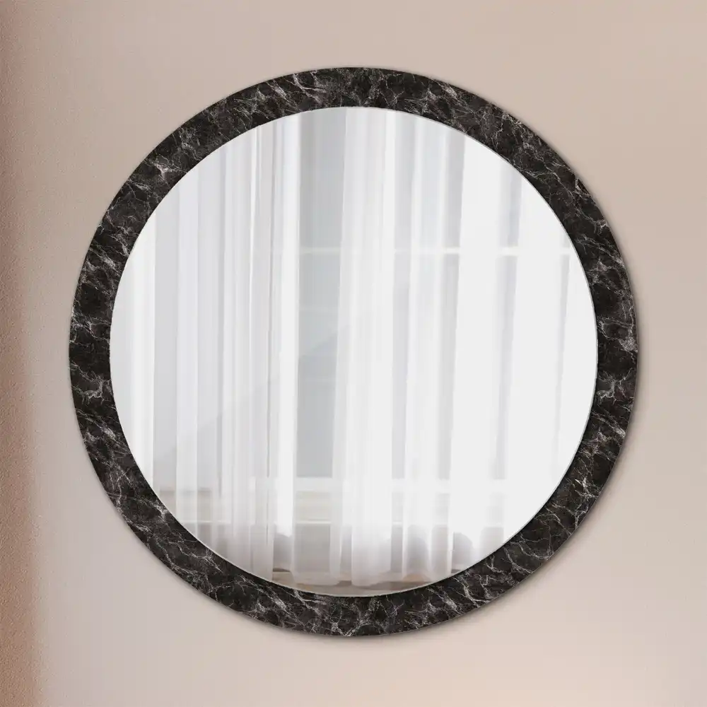 Miroir rond cadre avec impression marbre noir