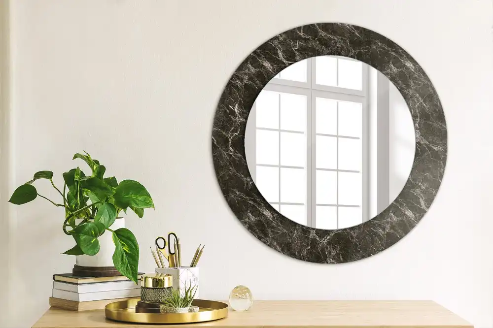 Miroir rond cadre avec impression marbre noir