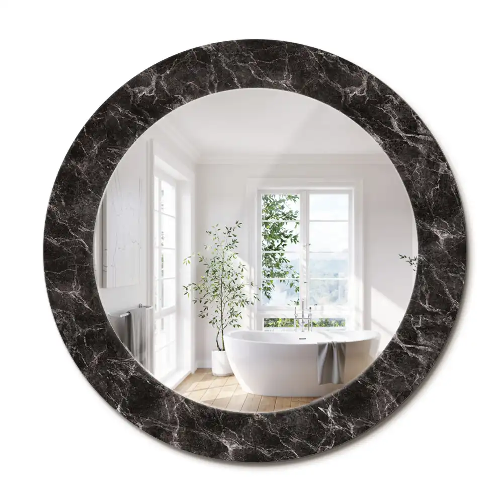 Miroir rond cadre avec impression marbre noir