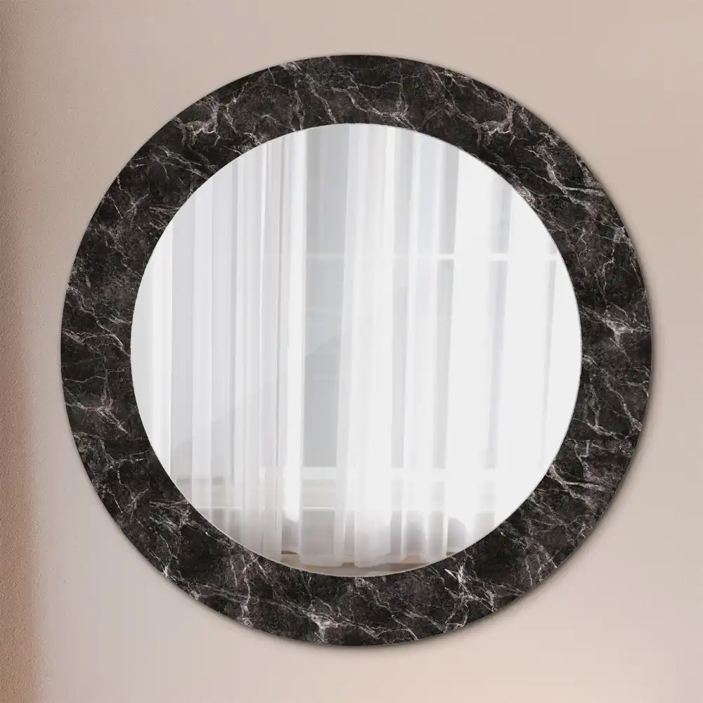 Miroir rond cadre avec impression marbre noir