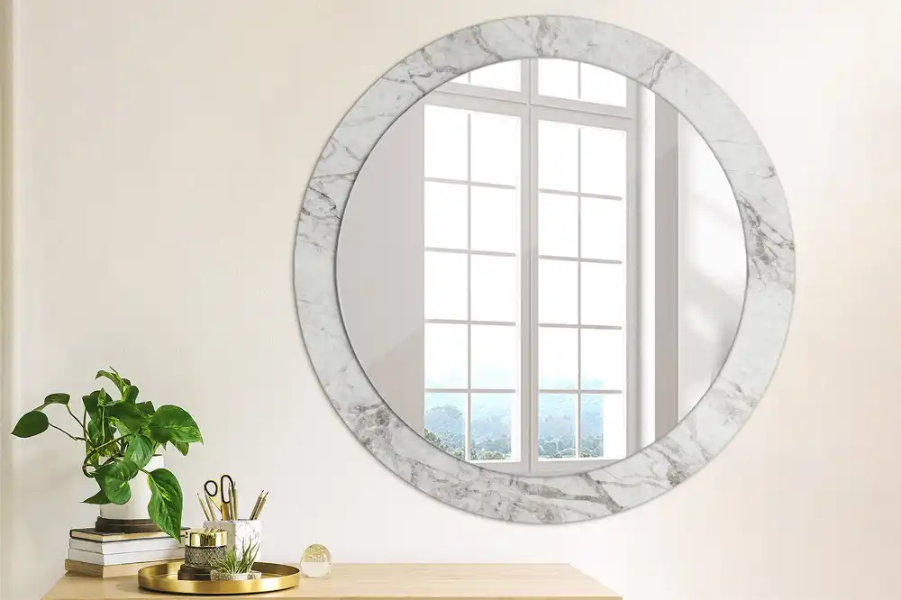 Miroir rond avec décoration marbre blanc
