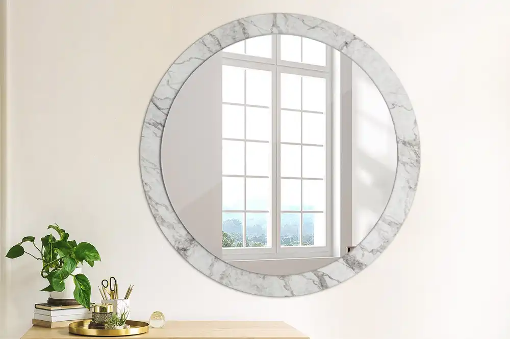 Miroir rond avec décoration marbre blanc