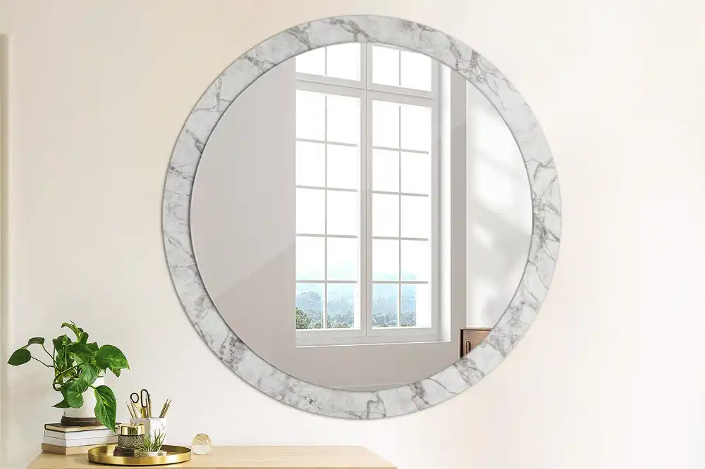 Miroir rond avec décoration marbre blanc