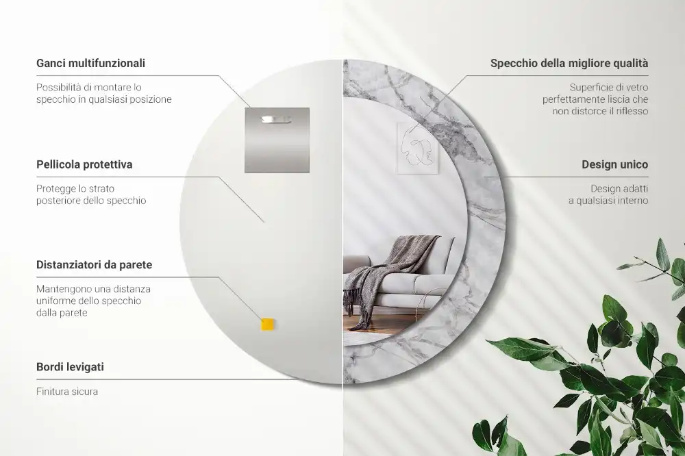 Miroir rond avec décoration marbre blanc