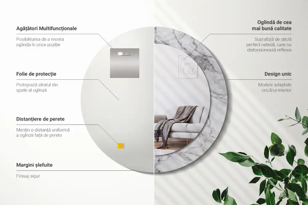 Miroir rond avec décoration marbre blanc