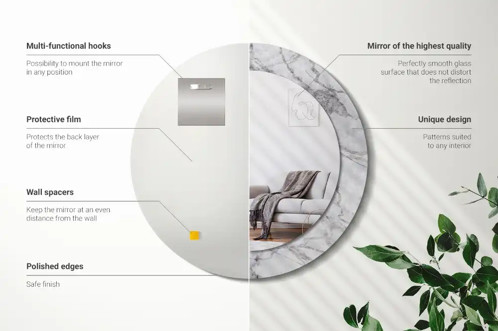Miroir rond avec décoration marbre blanc