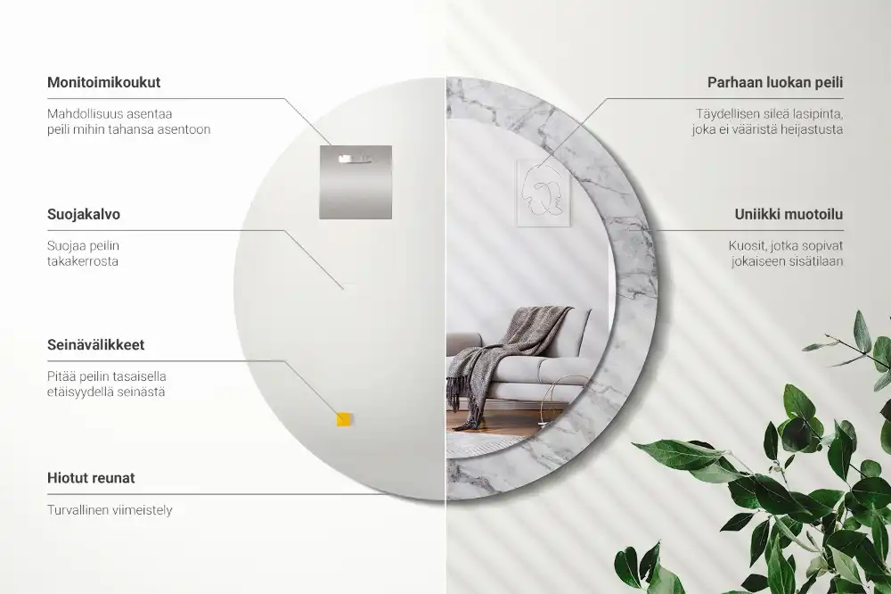 Miroir rond avec décoration marbre blanc