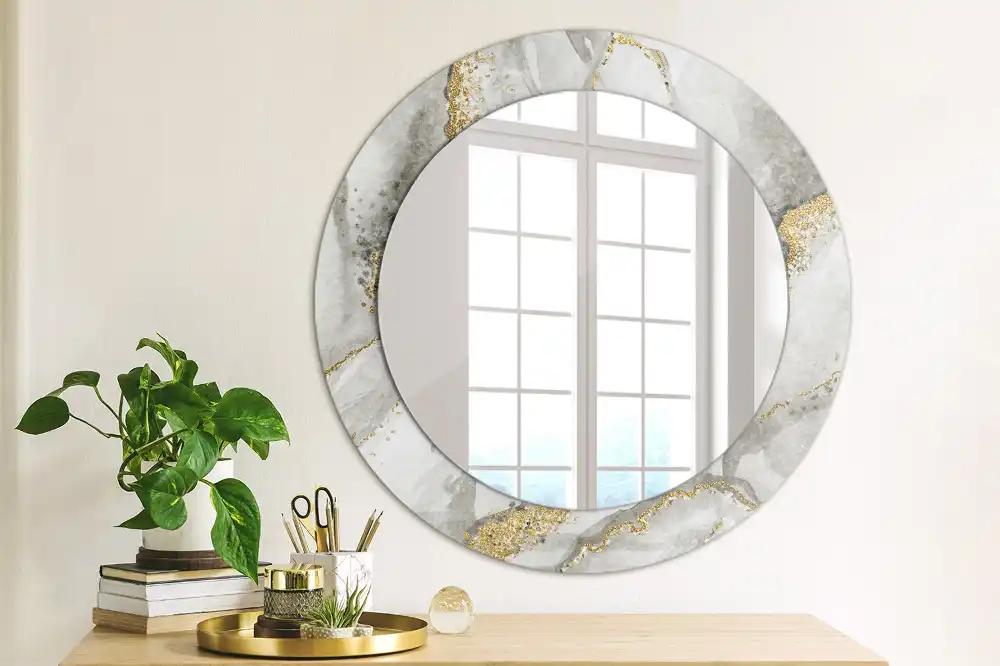 Miroir rond imprimé motif marbré