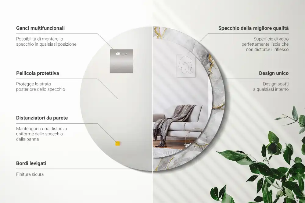 Miroir rond imprimé motif marbré