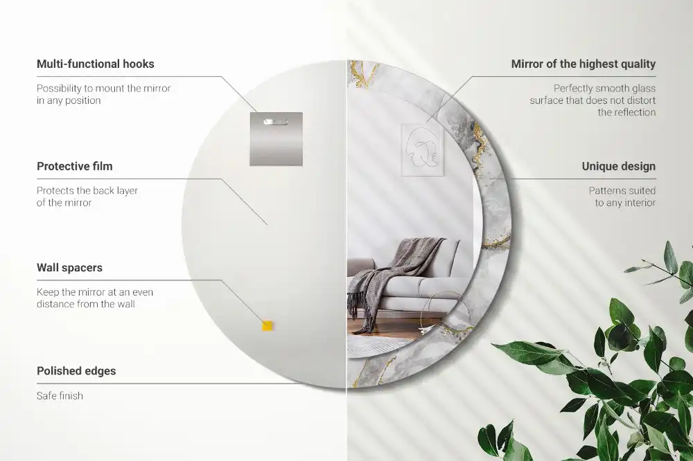 Miroir rond imprimé motif marbré