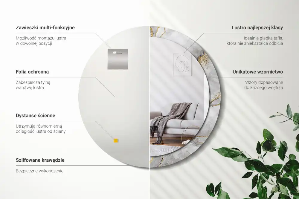 Miroir rond imprimé motif marbré