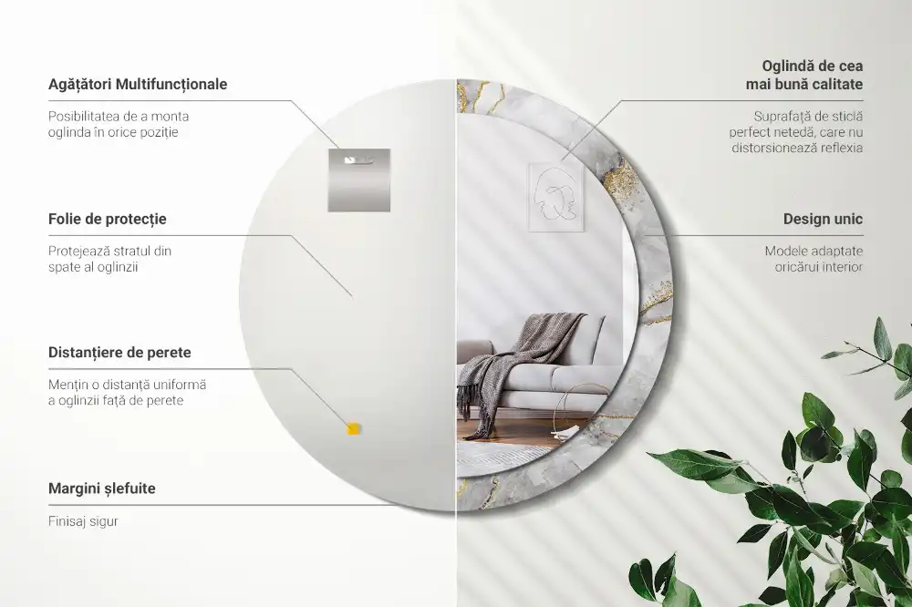 Miroir rond imprimé motif marbré