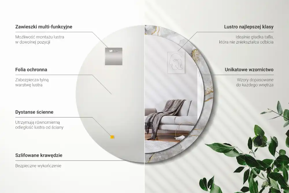 Miroir rond imprimé motif marbré