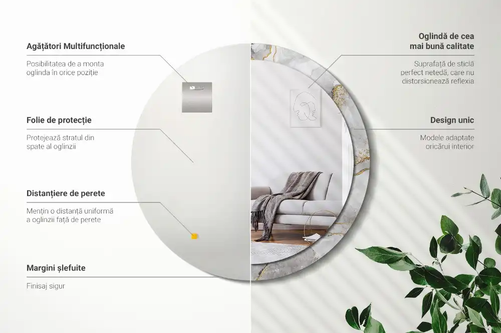 Miroir rond imprimé motif marbré