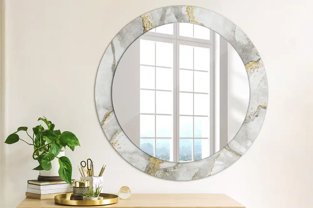 Miroir rond imprimé motif marbré