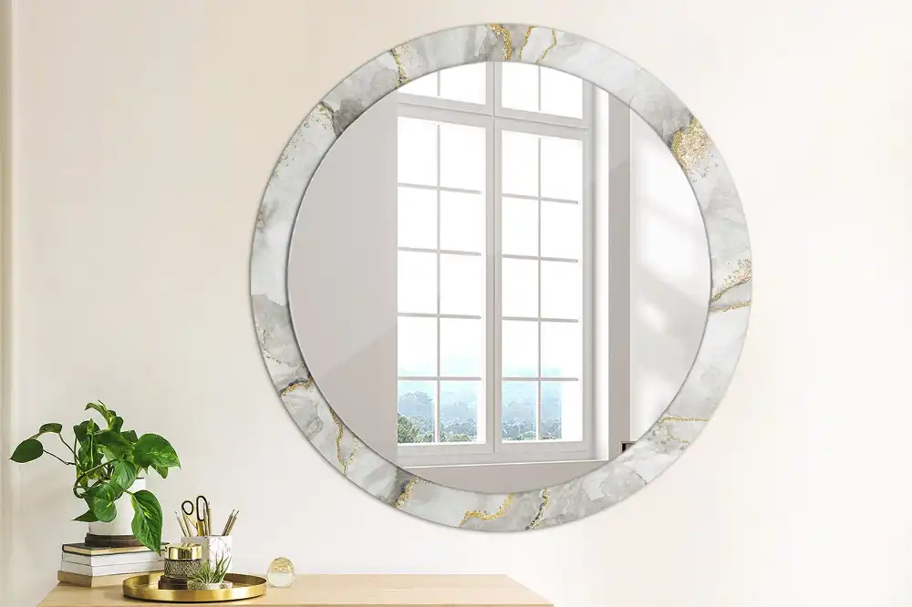 Miroir rond imprimé motif marbré