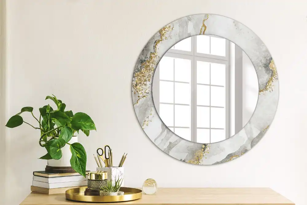 Miroir rond imprimé motif marbré