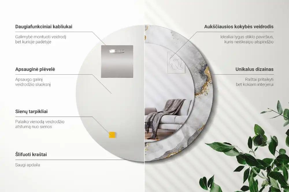 Miroir rond imprimé motif marbré