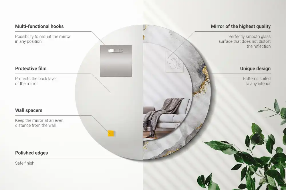 Miroir rond imprimé motif marbré