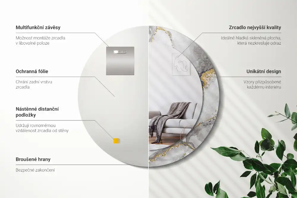 Miroir rond imprimé motif marbré