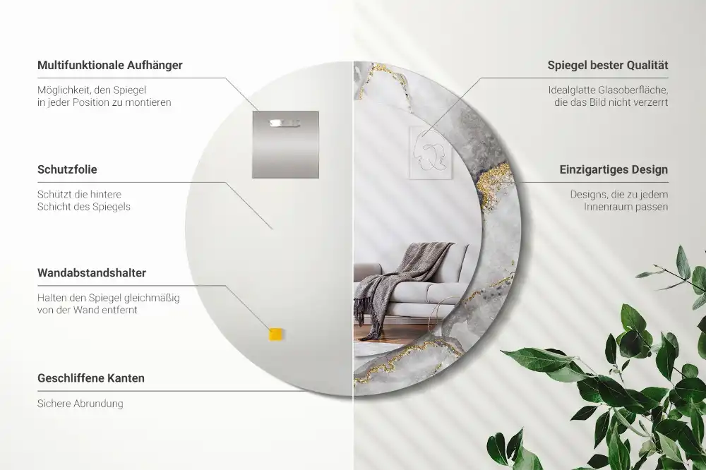 Miroir rond imprimé motif marbré