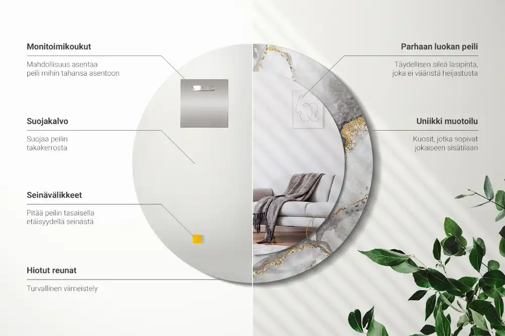Miroir rond imprimé motif marbré
