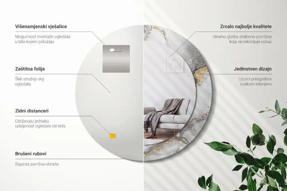 Miroir rond imprimé motif marbré