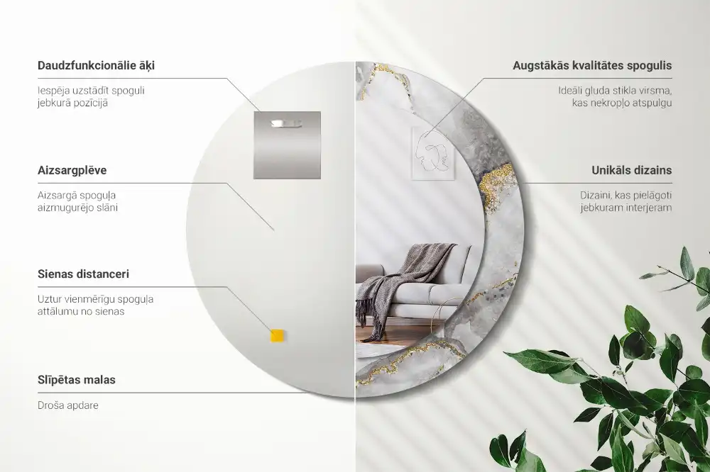 Miroir rond imprimé motif marbré