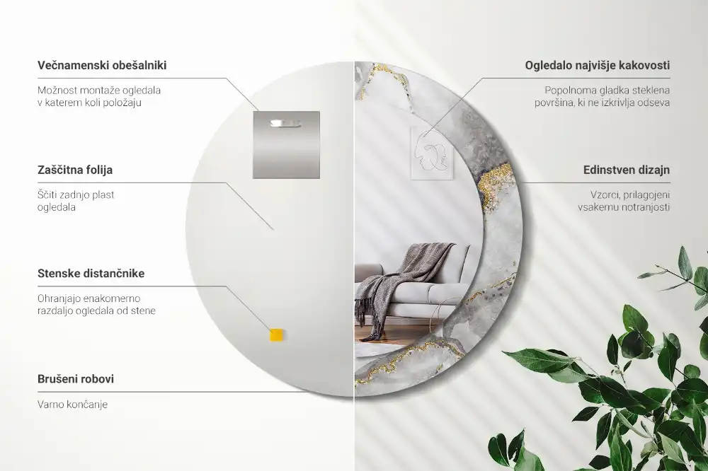 Miroir rond imprimé motif marbré