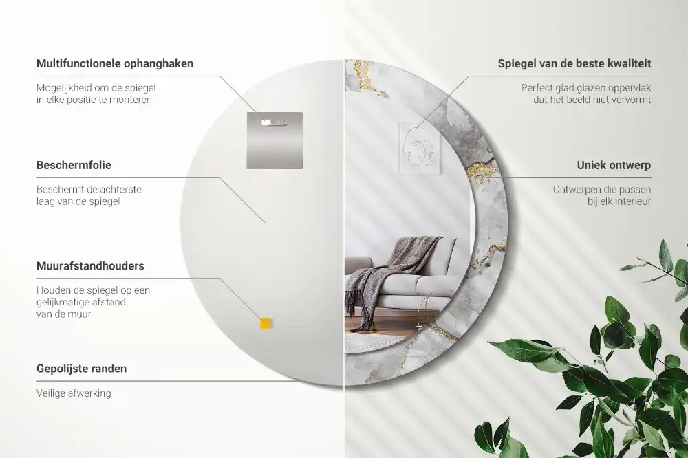 Miroir rond imprimé motif marbré