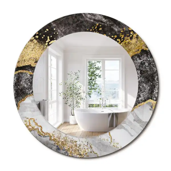 Miroir rond cadre imprimé marbre loft
