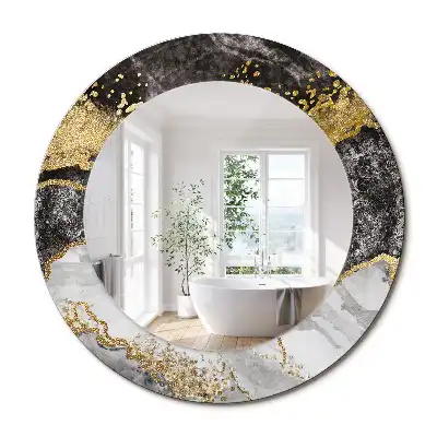 Miroir rond cadre imprimé marbre loft