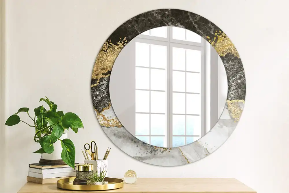 Miroir rond cadre imprimé marbre loft