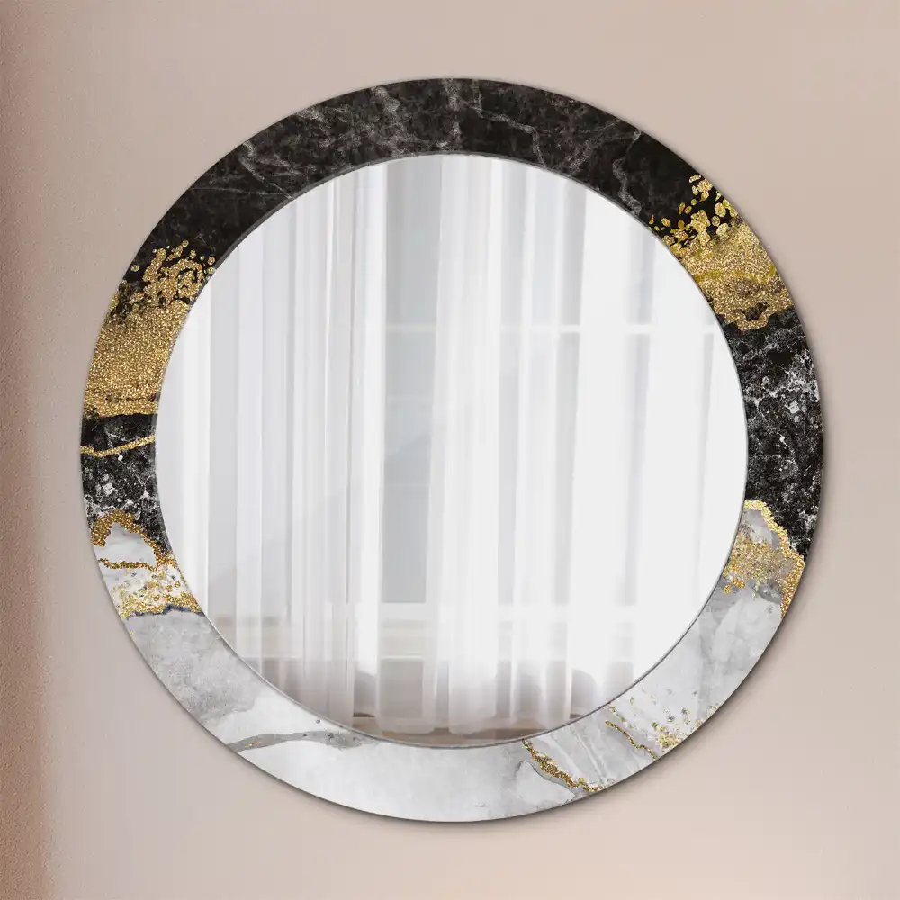 Miroir rond cadre imprimé marbre loft