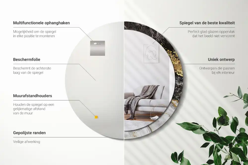 Miroir rond cadre imprimé marbre loft
