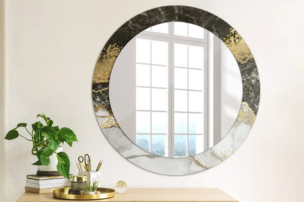 Miroir rond cadre imprimé marbre loft