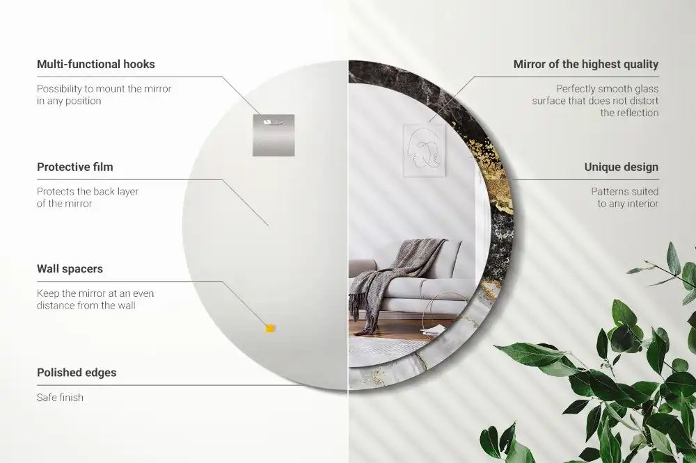 Miroir rond cadre imprimé marbre loft