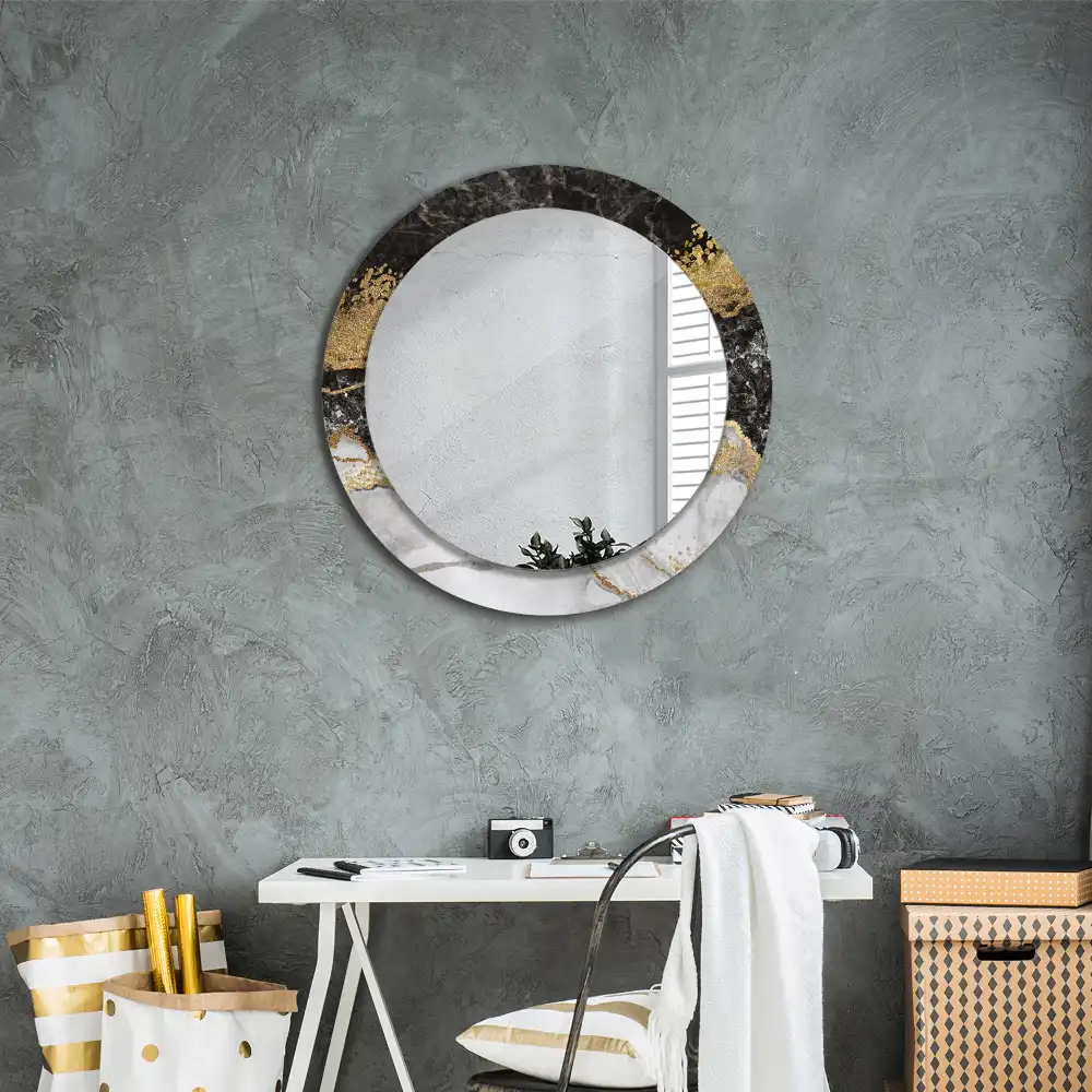 Miroir rond cadre imprimé marbre loft