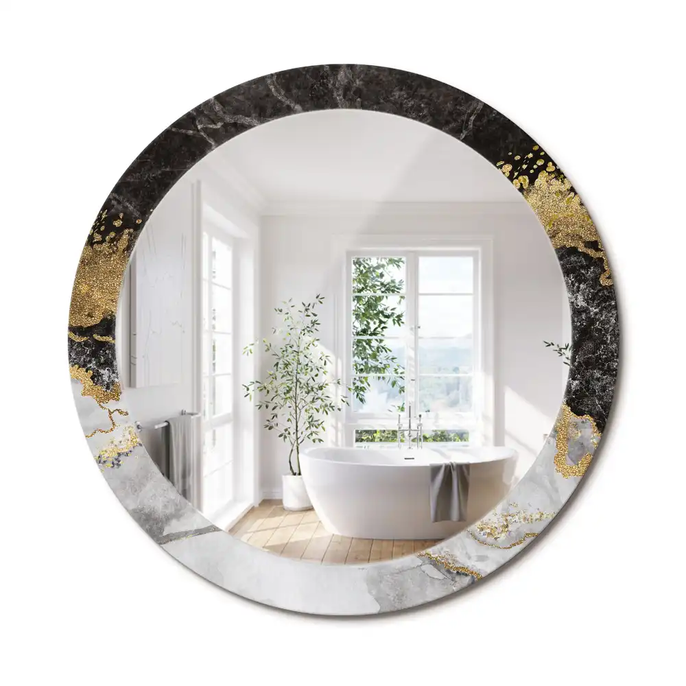 Miroir rond cadre imprimé marbre loft