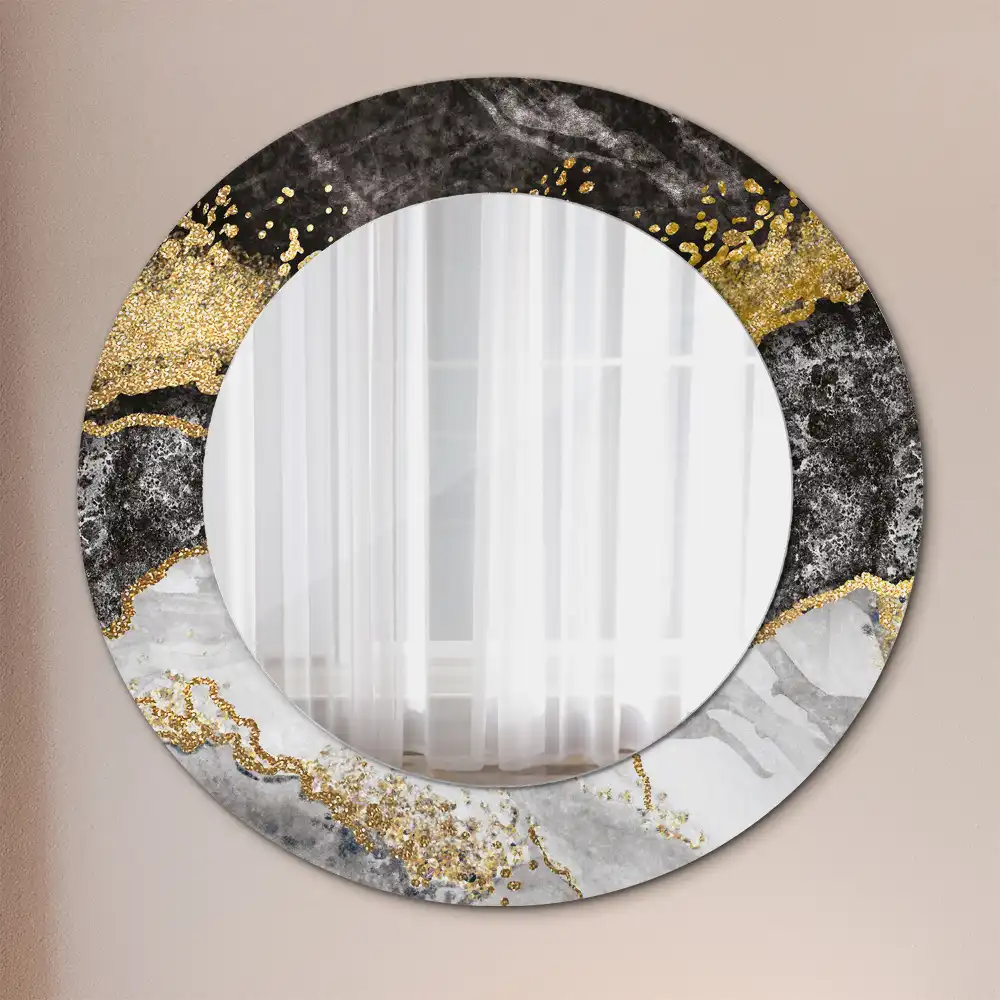 Miroir rond cadre imprimé marbre loft