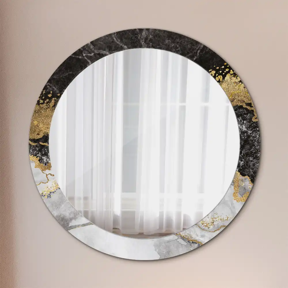 Miroir rond cadre imprimé marbre loft