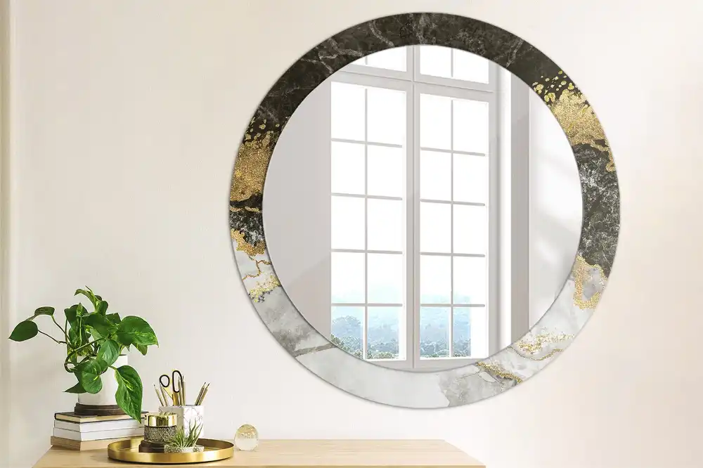 Miroir rond cadre imprimé marbre loft