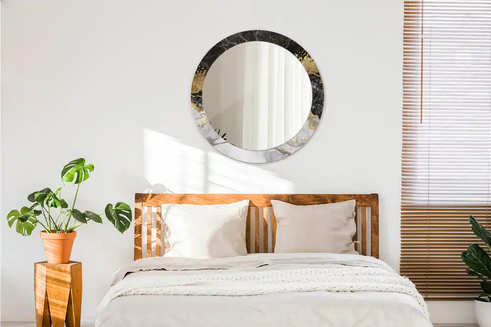 Miroir rond cadre imprimé marbre loft