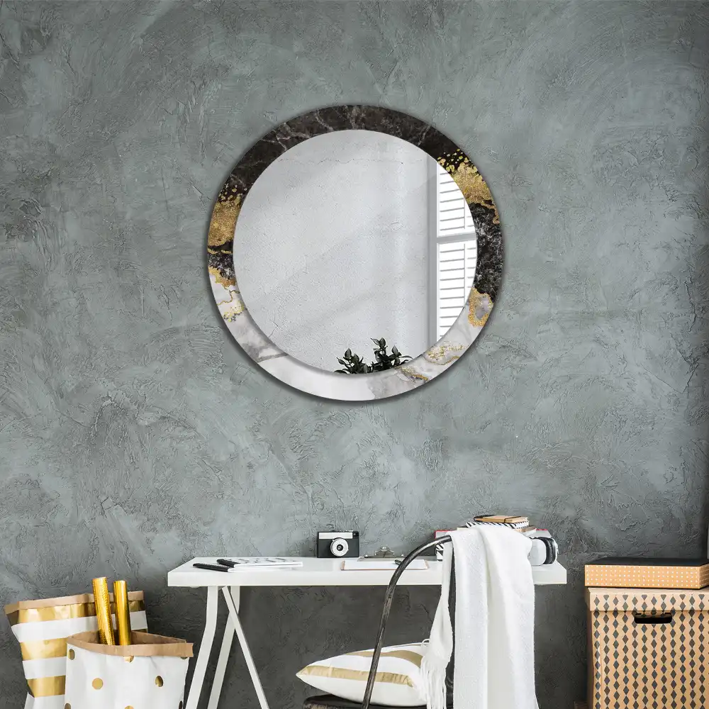 Miroir rond cadre imprimé marbre loft