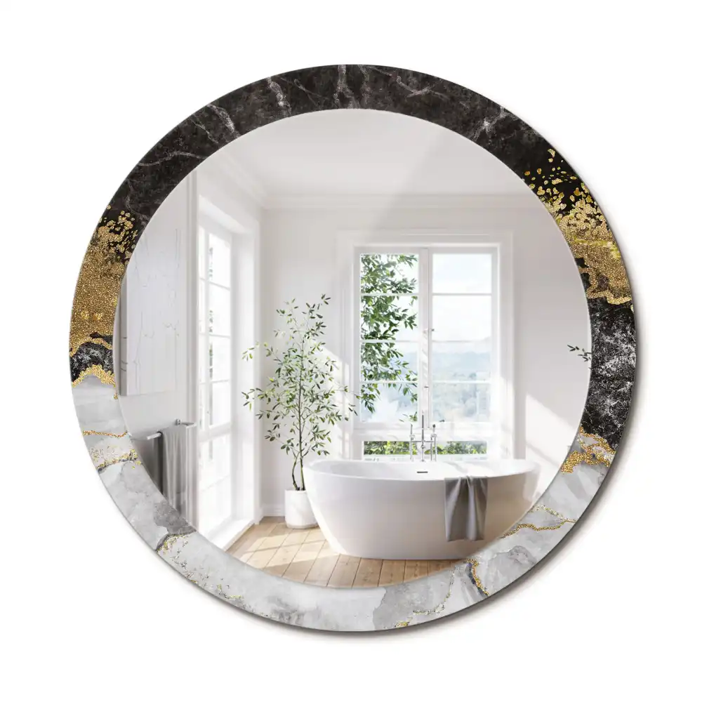 Miroir rond cadre imprimé marbre loft