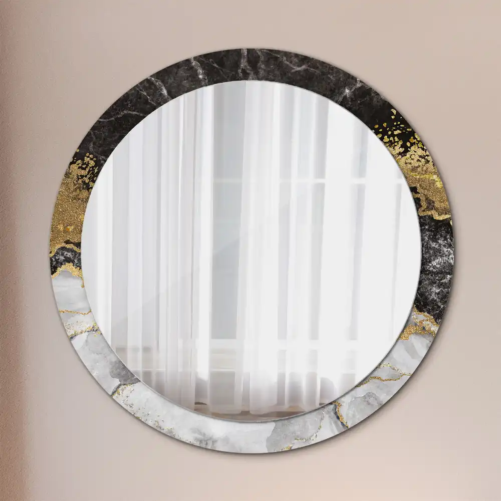 Miroir rond cadre imprimé marbre loft