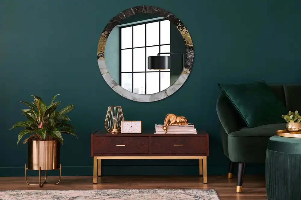 Miroir rond cadre imprimé marbre loft